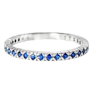 Late 20th Century Size 7 14K White Gold Sapphire Eternity Wedding Band For Sale