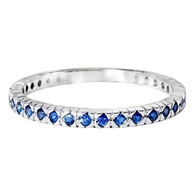 Late 20th Century Size 7 14K White Gold Sapphire Eternity Wedding Band For Sale