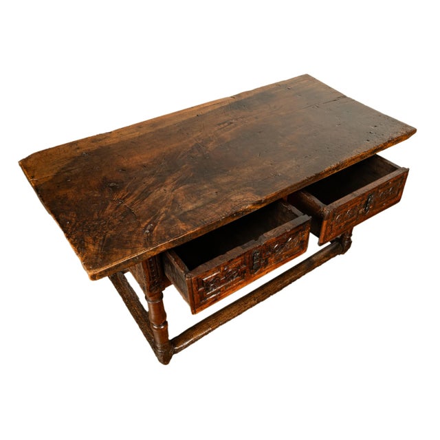 Antique Late 16th Century Spanish Baroque Carved Walnut Refectory Console Table Desk 1580 For Sale In Portland, OR - Image 6 of 12