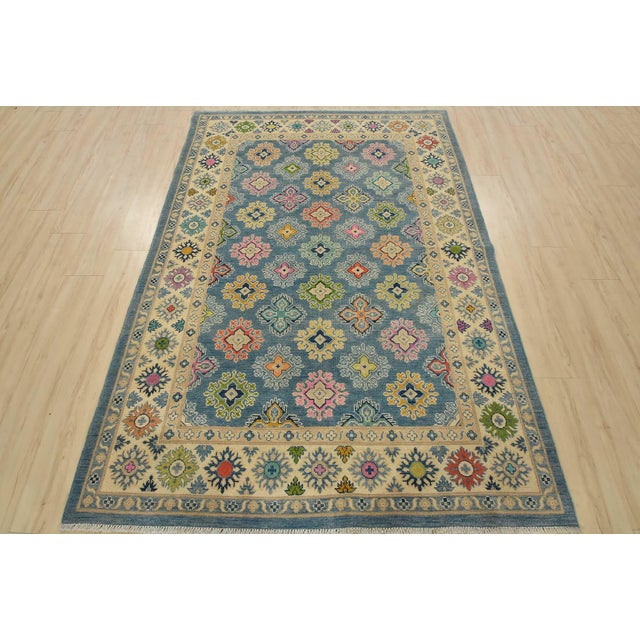Farmhouse Kazak Rug 5’6” X 7’10” Blue Wool Tribal Hand-Knotted Oriental Carpet For Sale - Image 3 of 15