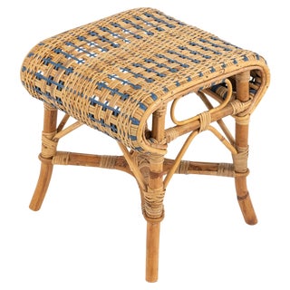 Mid-Century Rattan and Bamboo Stool, 1960s For Sale