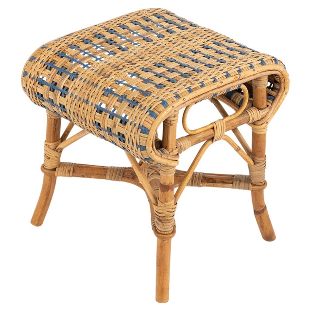 Mid-Century Rattan and Bamboo Stool, 1960s For Sale
