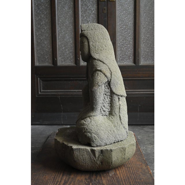 Japanese Antique Stone Buddha "Nyoirin Kannon" Edo Period / 1750-1850 For Sale - Image 6 of 18