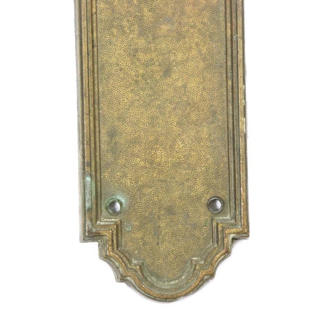 Pair of Vintage 16.875 In. Russwin Bronze Door Push Plates With Lock Insert For Sale - Image 4 of 7