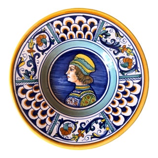 Vintage Italian Deruta Hand-Painted Majolica Portrait Plate – Renaissance Man For Sale