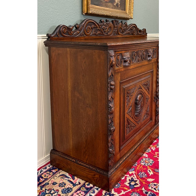 Antique Renaissance Revival French Server Sideboard Buffet Cabinet Oak 19c For Sale - Image 16 of 18