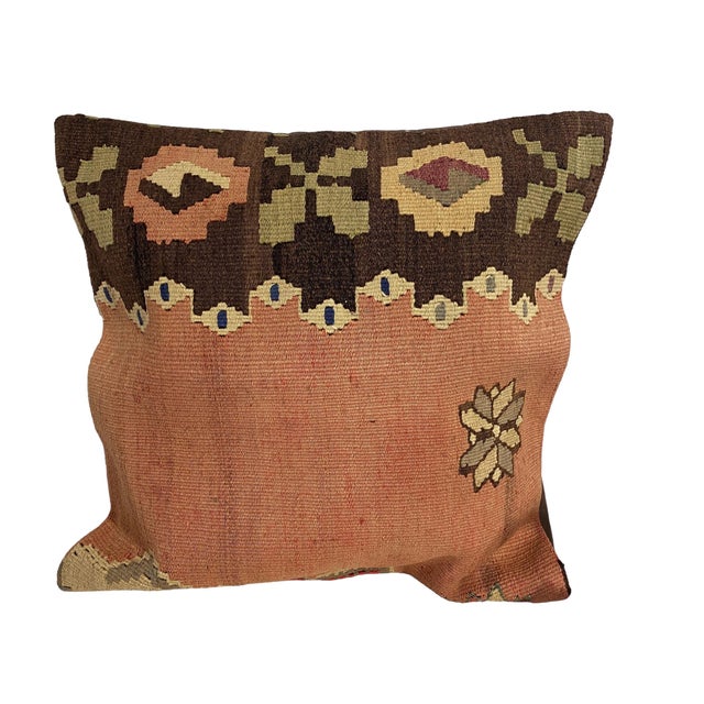 This exquisite Turkish Tribal Persian kilim rug pillow is handcrafted with vibrant colors and intricate geometric...