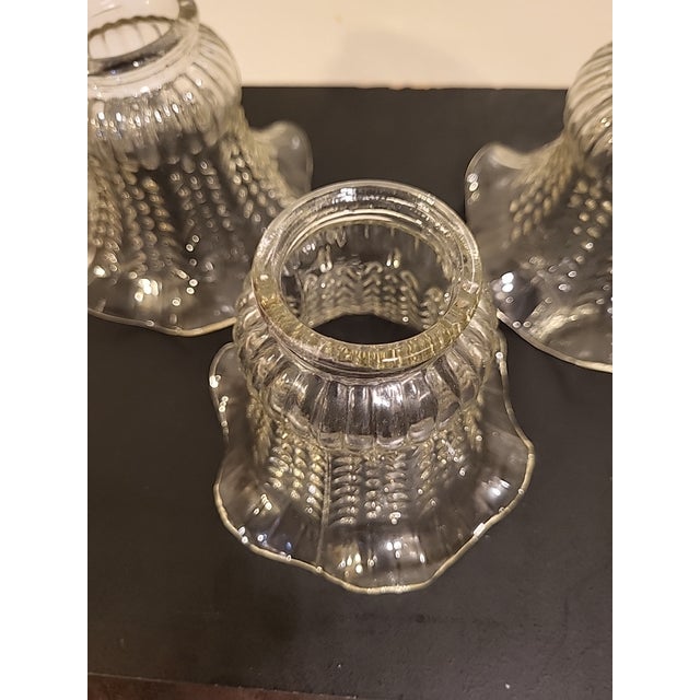Mid-Century Modern Vintage Ruffled Lamp Shades Pressed Glass 19th Century For Sale - Image 3 of 10