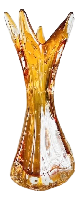 Vintage Amber Bullicante Murano Glass Vase attributed to Archimede Seguso, 1970s