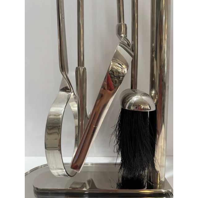 Early 21st Century Eichholtz Ennell Polished Nickel Fireplace Tool Set 4 Tools With Stand For Sale - Image 5 of 7