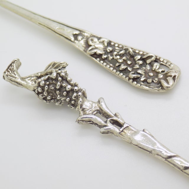 Vintage Italian Handmade Genuine Silver Cocktail Fork & Cherry/Olive Mini Ladle For Sale - Image 9 of 11