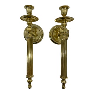 Vintage Brass Neoclassical Style Candle Wall Sconces - A Pair For Sale