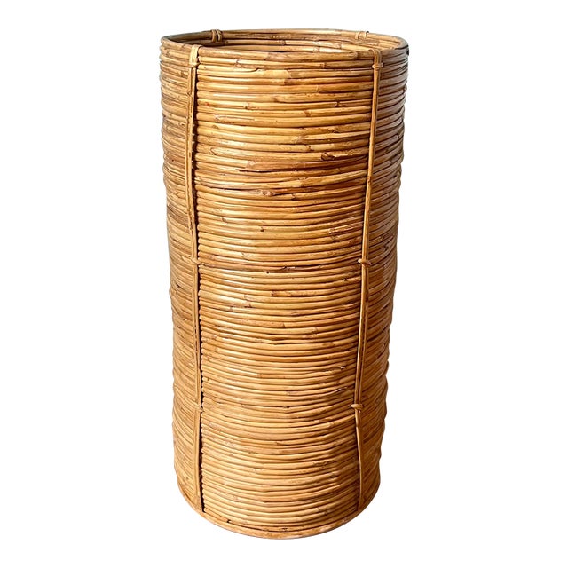 1970's Coastal Pencil Reed Bamboo Umbrella Stand For Sale