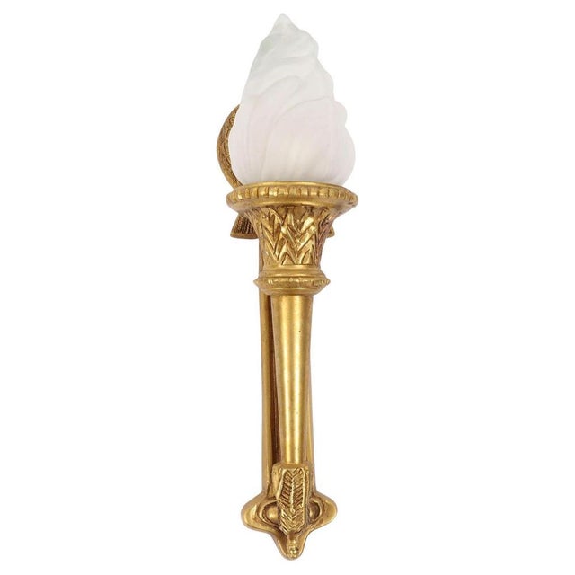 Antique Neo-Classical Ormolu and Glass Flaming Torch Wall Light, 1920s For Sale - Image 11 of 11