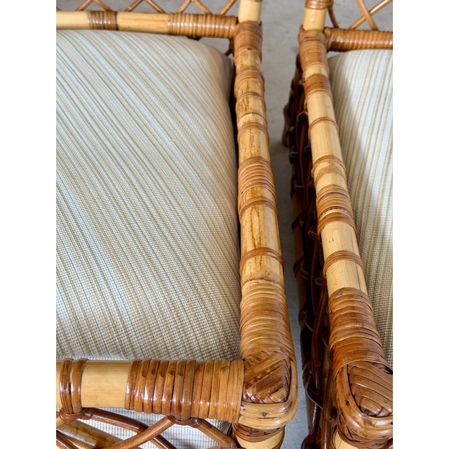 Wood Vintage Refinished Organic Modern Coastal Three-Piece Curved Rattan Sectional Sofa Set For Sale - Image 7 of 12