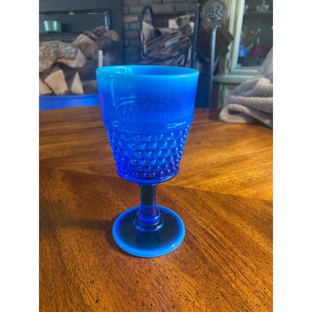 1 American Hobnail Blue Opalescent Westmoreland Style Goblet For Sale - Image 10 of 12