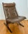 Original Ingmar Relling armchair with a bent birch wood base, removable leather cushion, neck pillow, brown canvas...