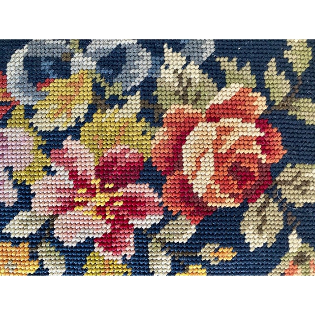 19th Century Antique Walnut Footstool With Floral Needlepoint Cushion For Sale - Image 4 of 18