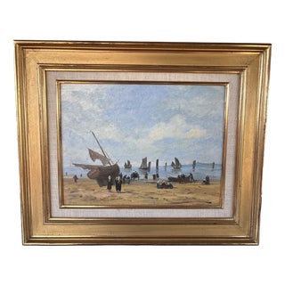 Gérard Roux / Rouxe, Beach Scene in Normandy, 1960s, Oil on Panel, Framed For Sale