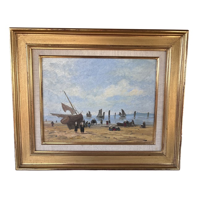 Gérard Roux / Rouxe, Beach Scene in Normandy, 1960s, Oil on Panel, Framed For Sale