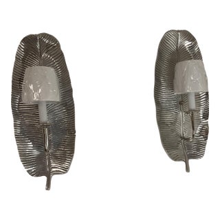 Set of 2 Modern Silver Leaf Wall Sconces For Sale