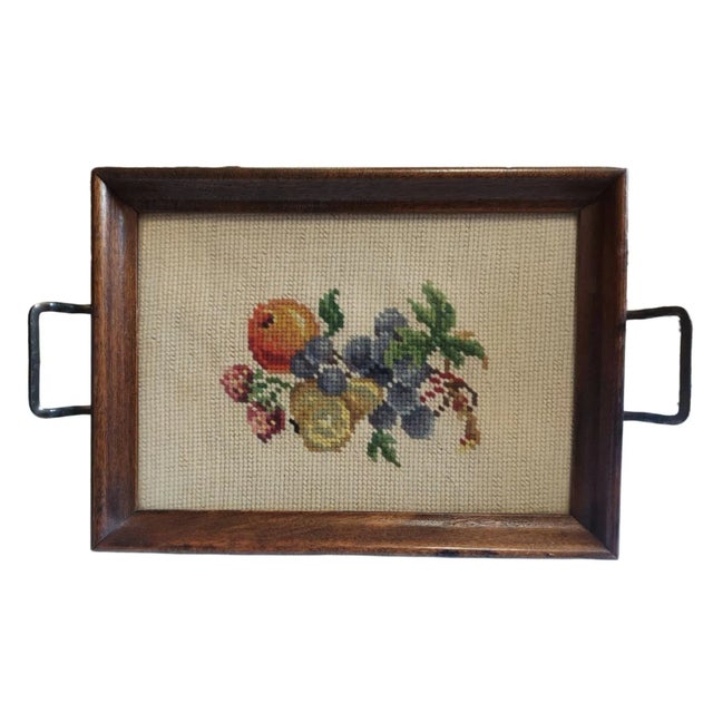Cream Vintage Small Needlepoint Fruit Tray For Sale - Image 8 of 8