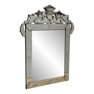 Venetian Cut + Etched Glass Gypsy Wall Mirror For Sale
