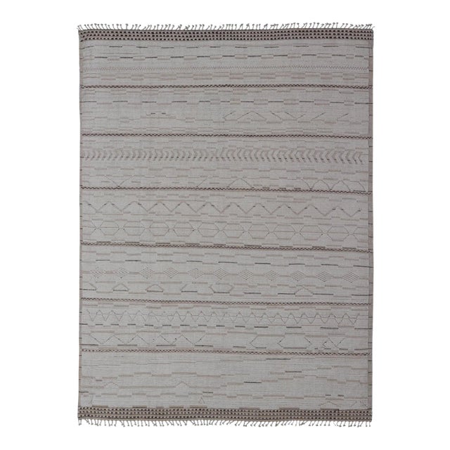 Mid 20th Century Large Modern Rug in Muted Off White. Light Brown With Minimalist Design For Sale