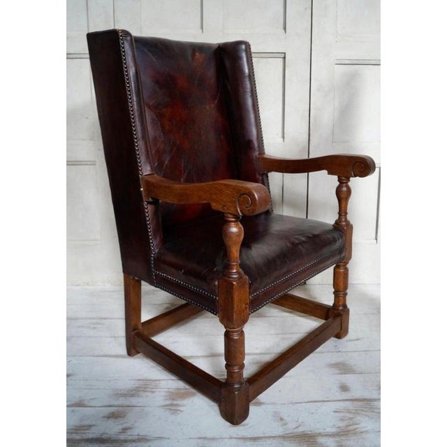 Early Victorian Oak and Leather Library Armchair, 1840 For Sale - Image 4 of 12