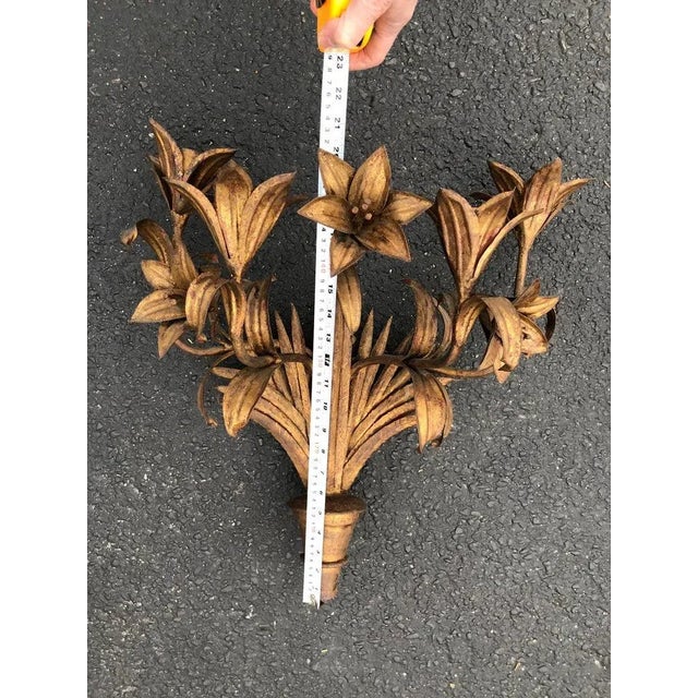 Large Italian Gilt Iron Floral Wall Sconce For Sale - Image 9 of 12
