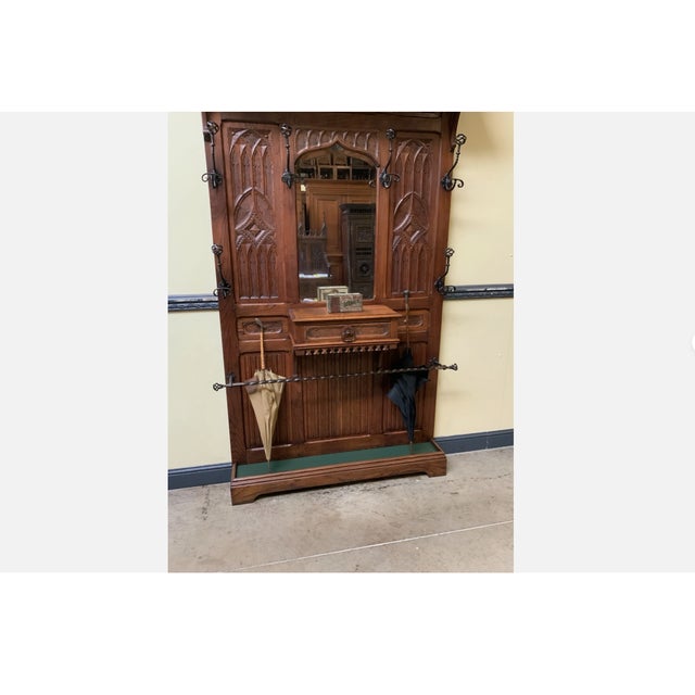 Brown Antique Neo-Gothic Wardrobe with Drawer, 1880 For Sale - Image 8 of 11