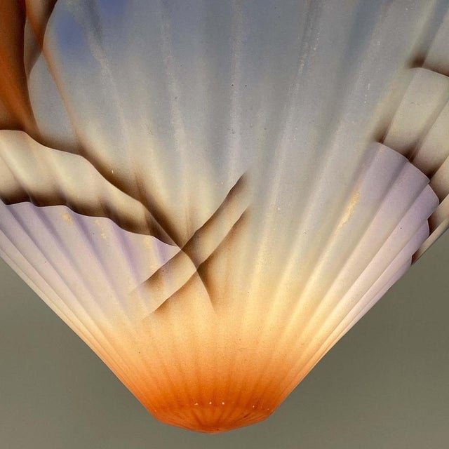 Art Deco Ceiling Light in Enameled Glass and Bronzed Brass, Germany, 1930s For Sale - Image 6 of 16