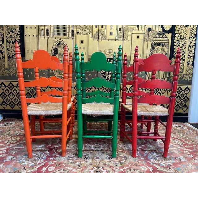 Painted Straw Chairs, Set of 6 For Sale - Image 3 of 8