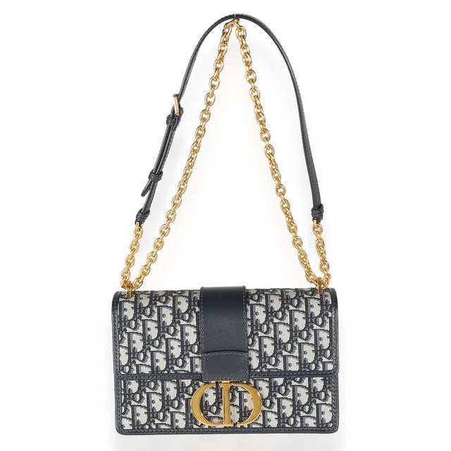 Beige Navy Oblique Jacquard 30 Montaigne Chain Bag For Sale - Image 8 of 8