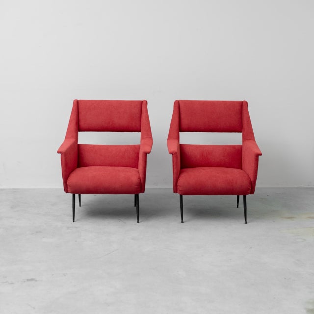 Vintage Lounge Chairs in Red Fabric by Gigi Radice, 1960s, Set of 2 For Sale - Image 3 of 11