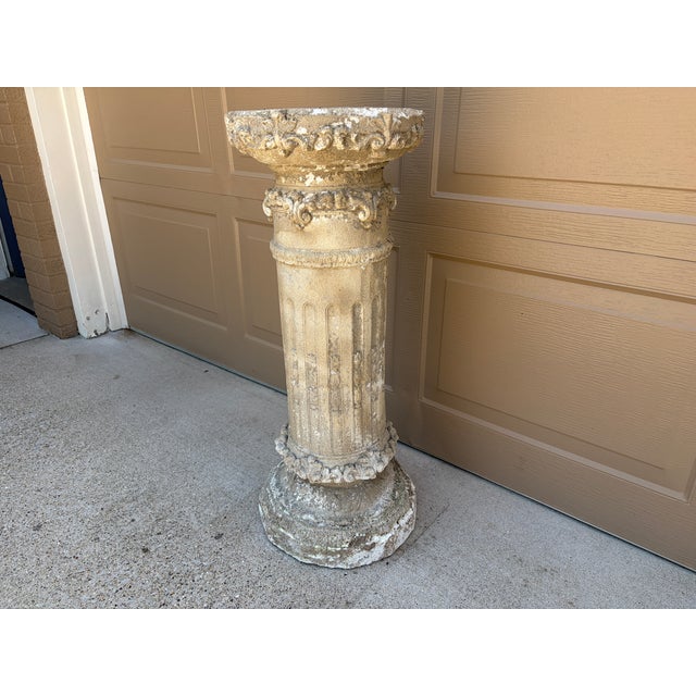 Weathered Neoclassical Cast-Concrete Garden Column Pedestal For Sale - Image 4 of 11