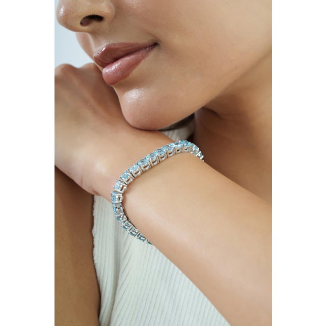 Early 21st Century 20 CTTW Blue Topaz Tennis Bracelet in 925 Sterling Silver 7 Inch For Sale - Image 9 of 13