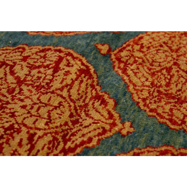 Blue Transitional Sari Silk Handmade Rusted Floral Pattern Designed Runner For Sale In New York - Image 6 of 10