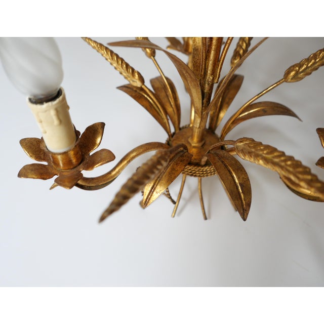 Vintage Metal Chandelier Lamp with Ears of Wheat attributed to Kogl Hans, 1970s For Sale - Image 4 of 6