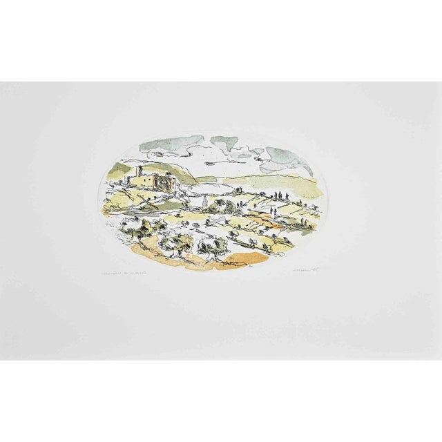 Etching hand colored realized by Franco Marzilli. Hand signed and unnumbered. Very Good condition. This delicate etching...