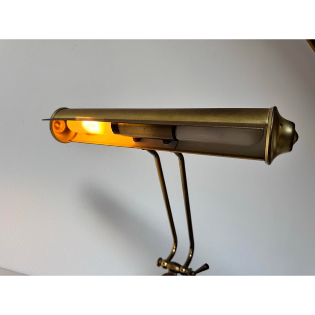 Vintage Brass Adjustable Student/Piano Desk Lamp With Perforated Shade For Sale - Image 9 of 12