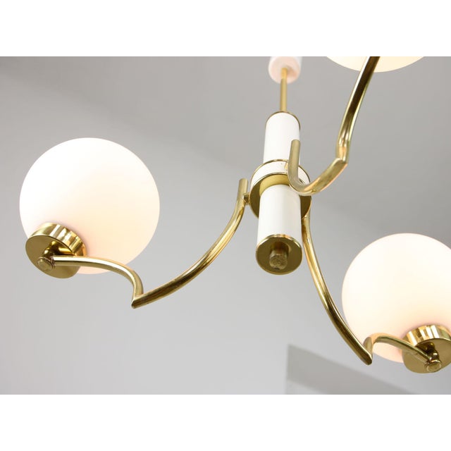 Metal Mid-Century Italian Brass and Opaline Chandelier For Sale - Image 7 of 16
