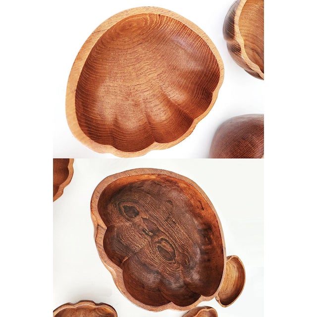 1970s Teak Wood Clam Shell Shaped Bowls, Set of 8 For Sale In Miami - Image 6 of 8