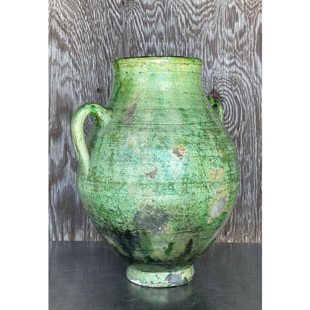 Rustic Vintage Boho Glazed Ceramic Urn For Sale - Image 3 of 9