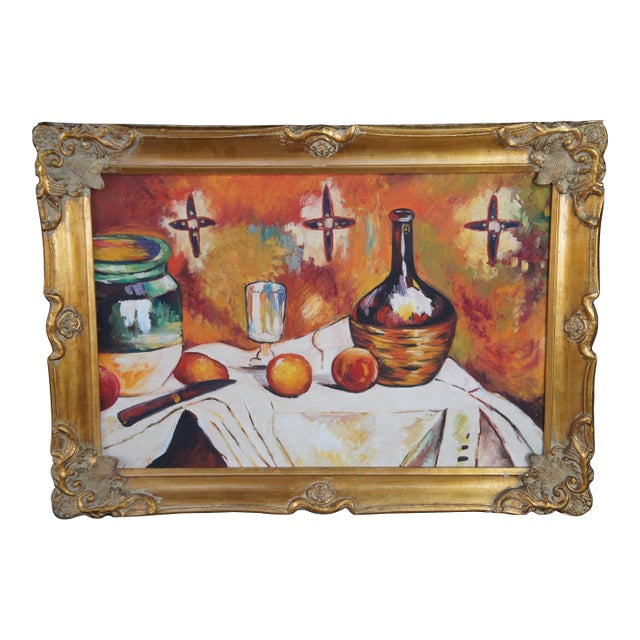 Mid 20th Century Flask Glass Jug Post Impressionist Still Life Oil Painting After Paul Cezanne For Sale