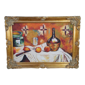 Mid 20th Century Flask Glass Jug Post Impressionist Still Life Oil Painting After Paul Cezanne