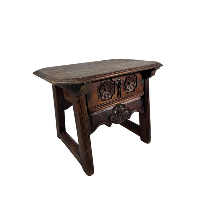 Spanish Castilian Carved Wood Side Table with Iron Hardware, 1910 For Sale - Image 15 of 15