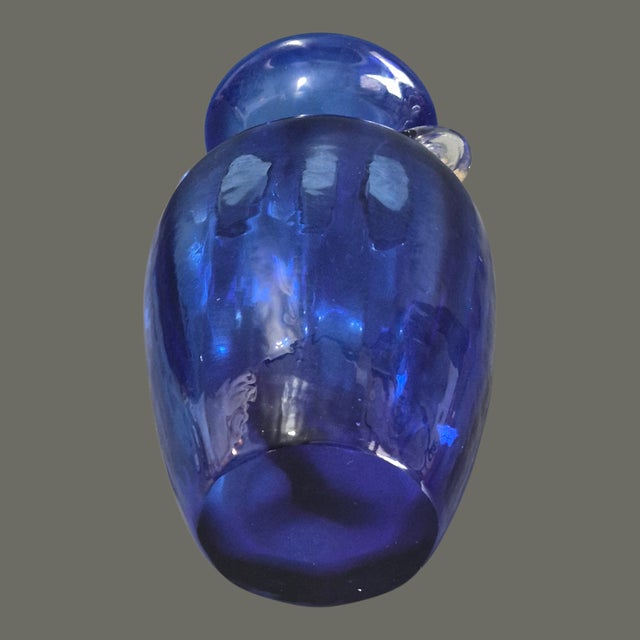 Vintage Hand Blown Art Glass Cobalt Blue Neoclassical Form Vase For Sale - Image 6 of 9