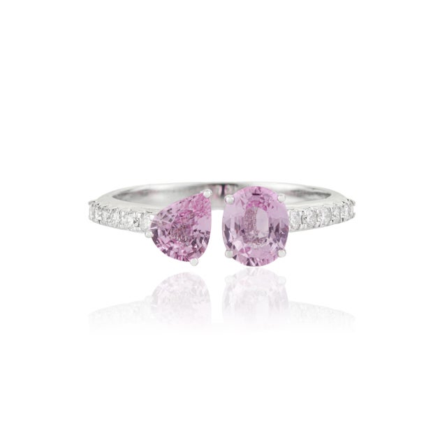 Toi Et Moi Pink Sapphire & Pave Diamond Open Bypass Ring 1.3ct in 14k Gold Size 4 For Sale - Image 4 of 16