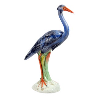 Vintage Italian Handpainted Ceramic Heron Figurine, 1970s For Sale